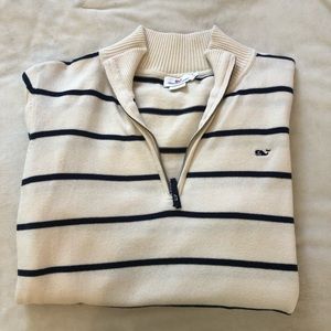 Vineyard Vines White & Black Stripped Quarter Zip